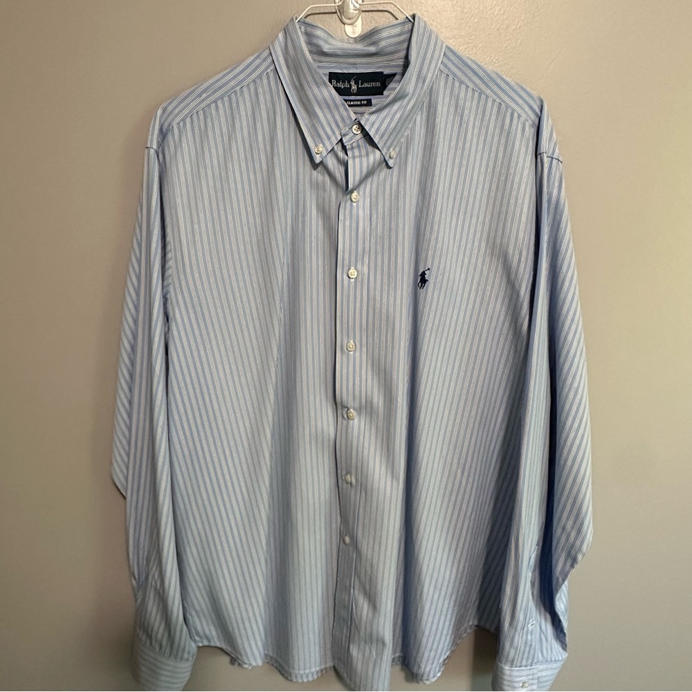 Ralph Lauren Classic Fit Striped Button Down Shirt Men’s 18 36/37 Blue